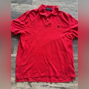 Polo Ralph Lauren‎ Polo Shirt Mens Classic Fit Large L Red w/ Blue Logo